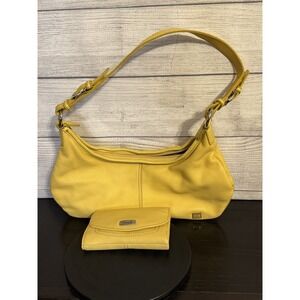 The Sak Yellow Leather Shoulder Hobo Bag Purse With Fossil Yellow Wallet Set